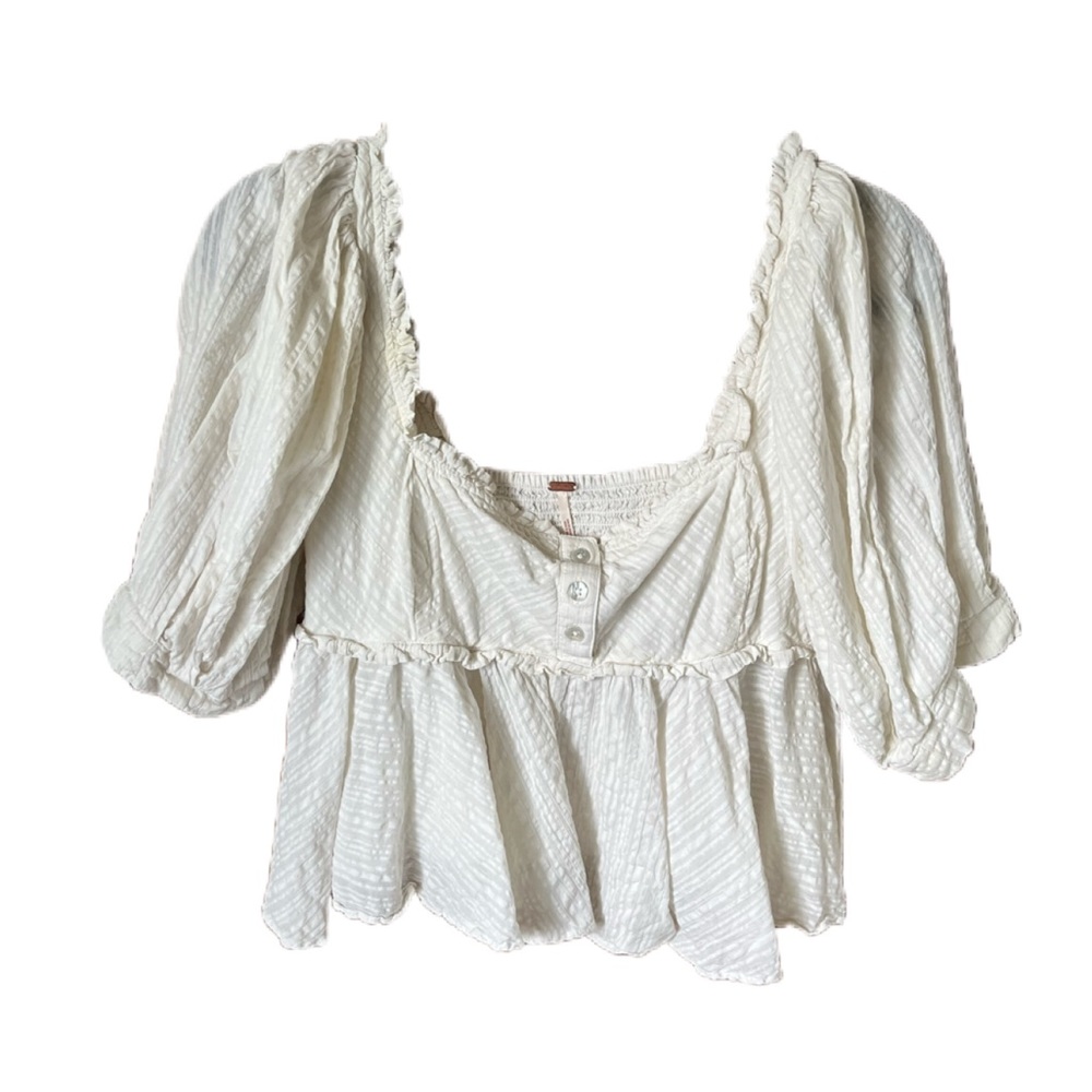 Free People Leave It To Me Babydoll Top Puff Sleeves in Ivory